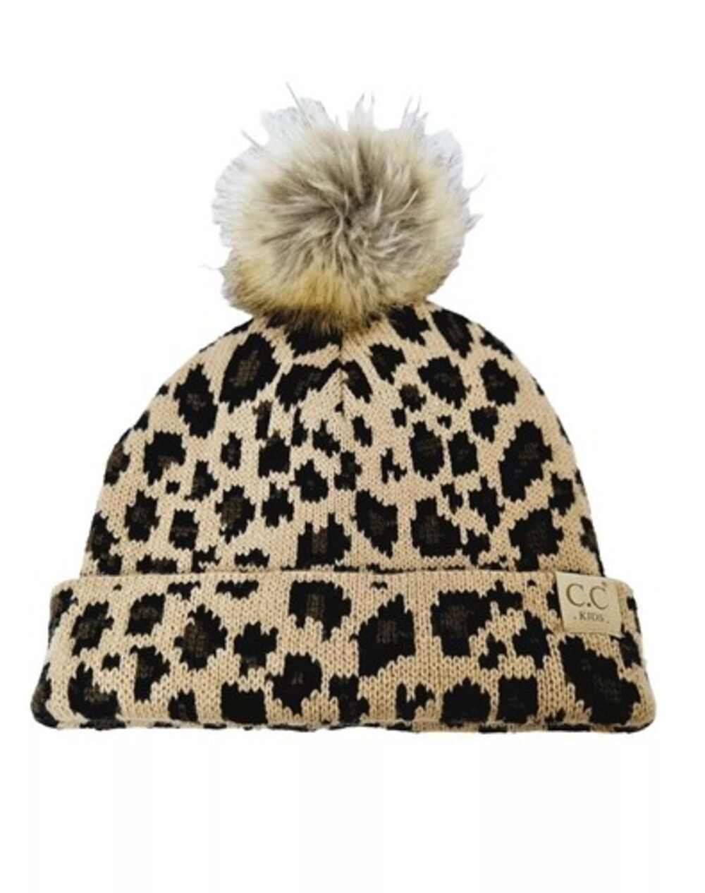 C.C Exclusive Kid's Leopard Beanie Warm Soft Pom Pom Hat EUC